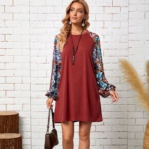 Burgundy print jersey dress